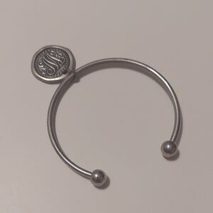 Silver Tone Starter Charm Cuff Bracelet With Pewter Tone Letter W Monogram Charm